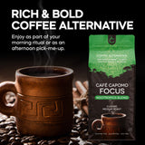 Cafe Capomo Focus - Nootropic  Blend  -Coffee Alternative, Maya Nut Herbal Coffee Substitute, Caffeine-free  - Medium Roast 11 oz - 25 Years of Premium Service.
